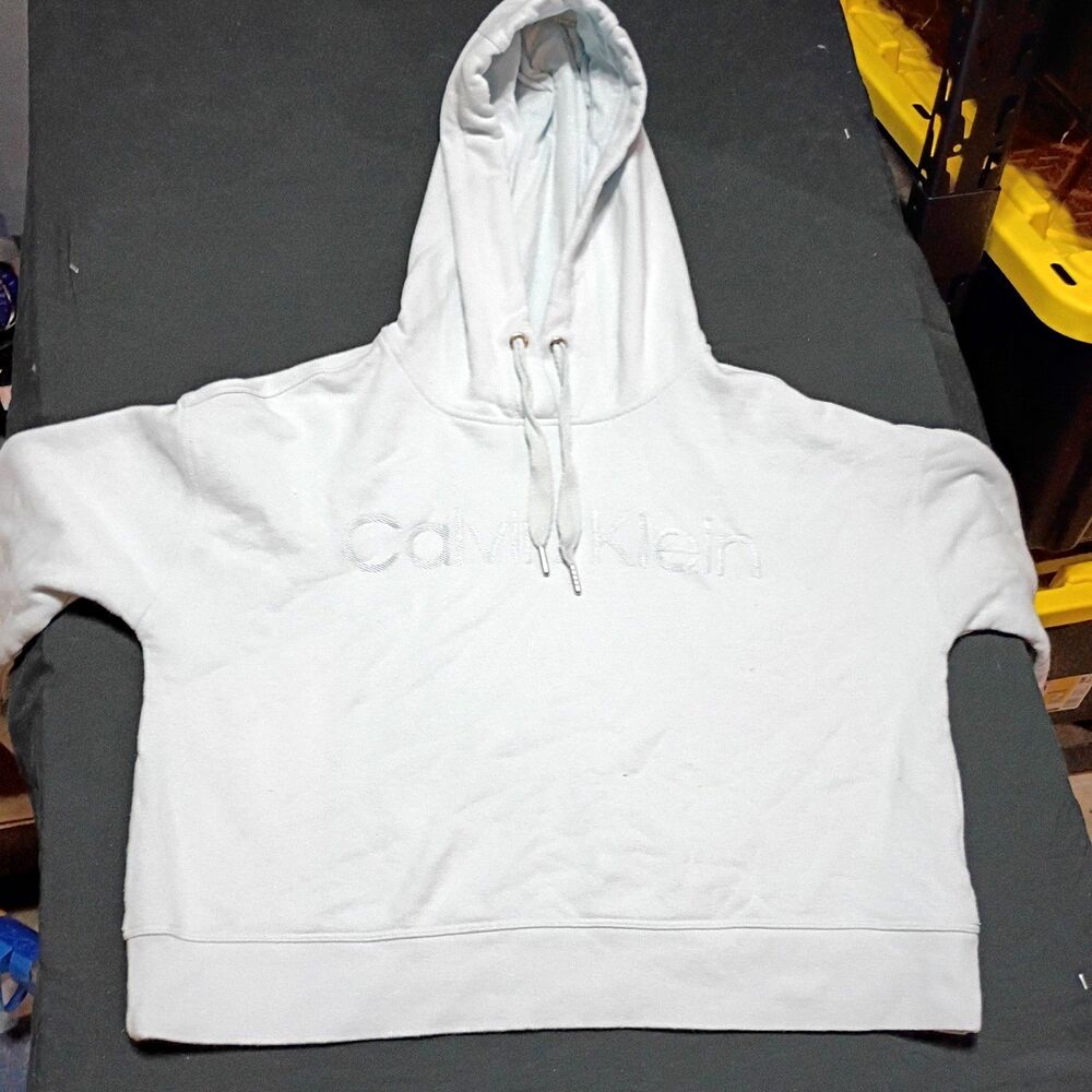 Calvin Klein Performance Women's White Logo Pullover Hoodie Cotton Blend S
